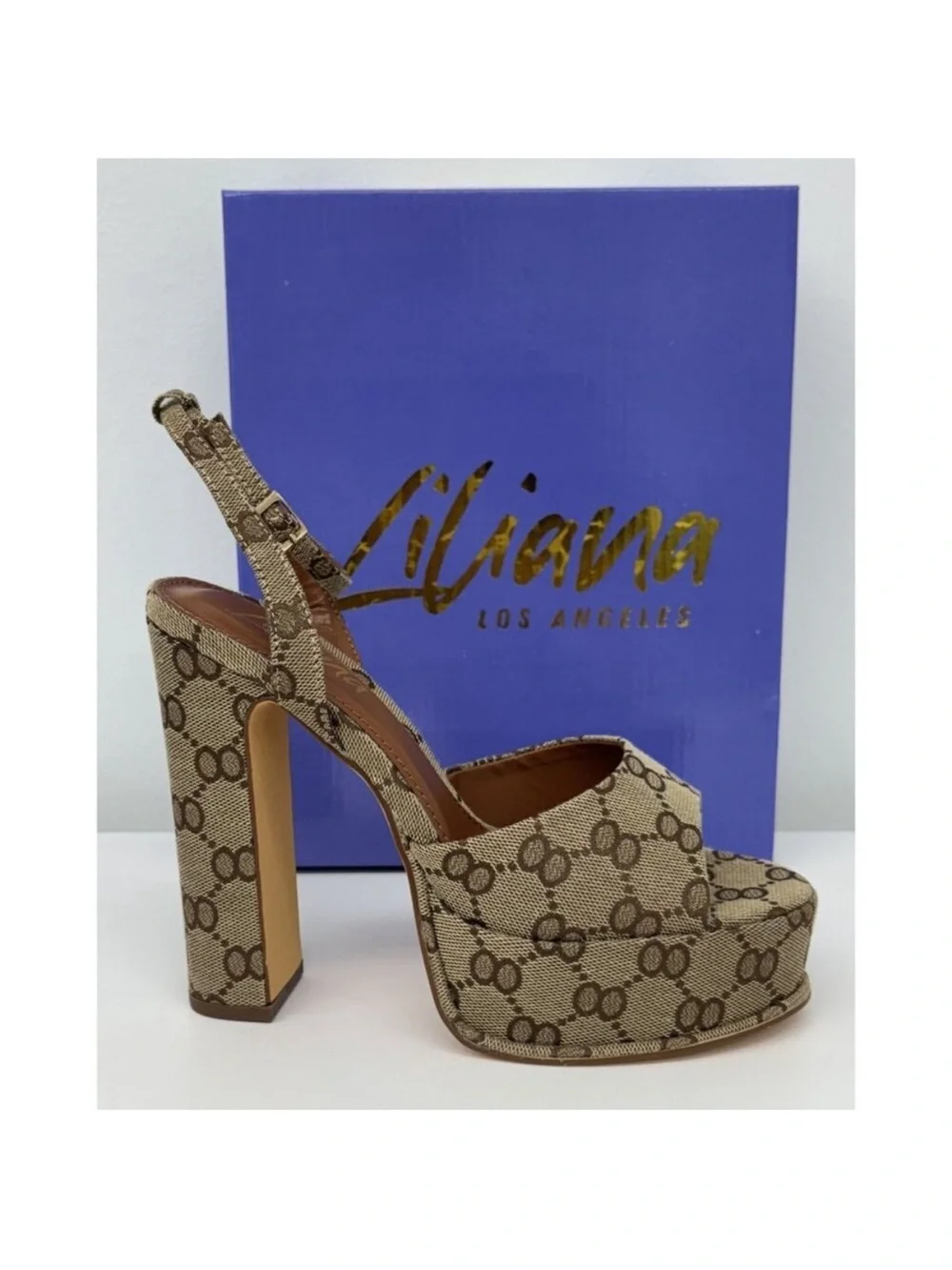 Liliana Monogram Platform Block Heels with Ankle Strap